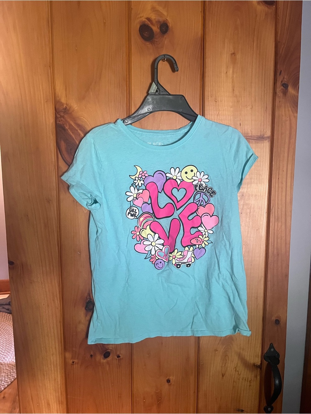 Girls' Turquoise Graphic 'LOVE' Tee with Pink & Purple Accents